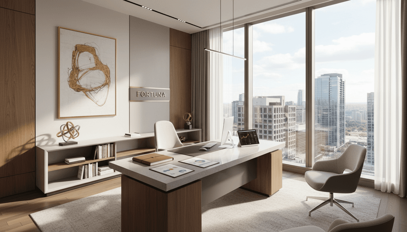 Sophisticated professional office environment with modern design and natural light, reflecting institutional wealth management expertise