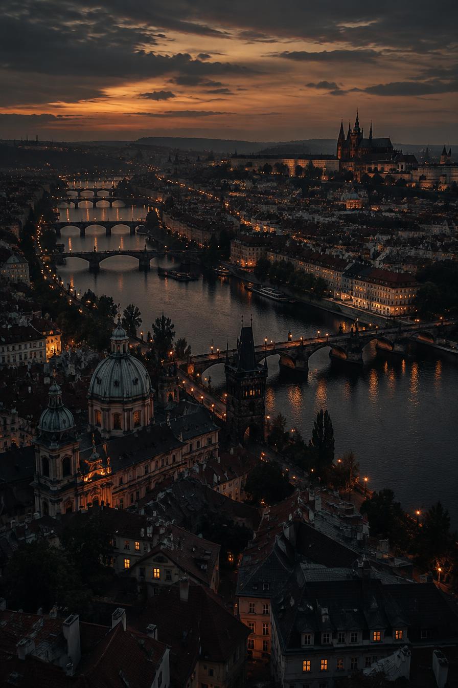 City at dusk from above
